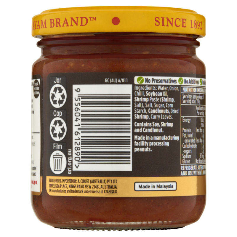 Malaysian Sambal Shrimp Paste 185g x 6